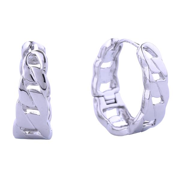 14K GOLD WHITE GOLD DIPPED BOLD CHAIN HOOP HUGGIE EARRINGS