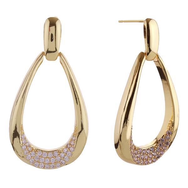 DJE-310850 14K GOLD WHITE GOLD DIPPED DANGLE HOOP PAVE POST EARRING