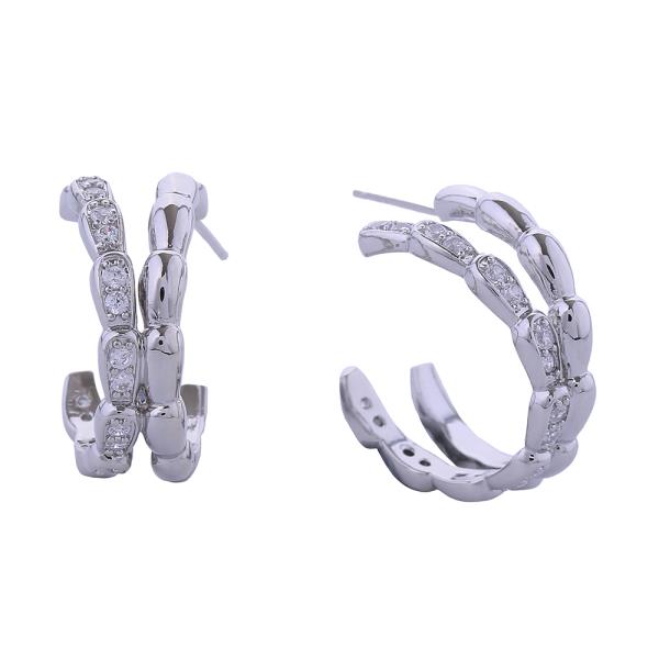 14K GOLD WHITE GOLD DIPPED SERPENTI PAVE CZ POST EARRINGS