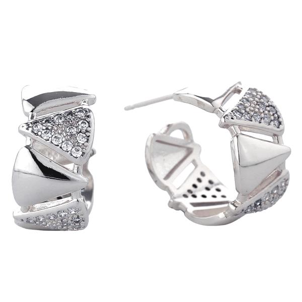 14K GOLD WHITE GOLD DIPPED TRIANGLE PAVE CZ POST EARRING