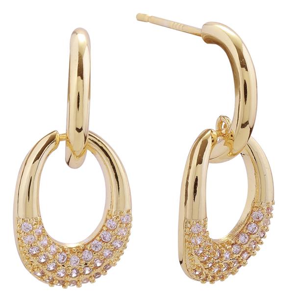 14K GOLD WHITE GOLD DIPPED LUCKY DROP PAVE CZ POST EARRINGS