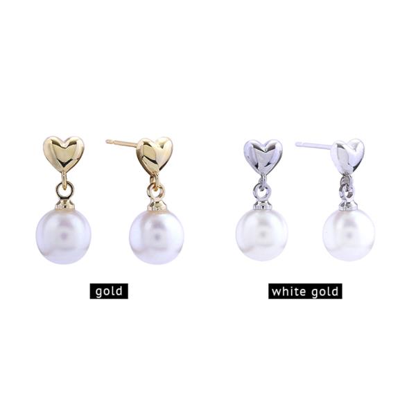 14K GOLD DIPPED PEARLY HEART POST EARRINGS