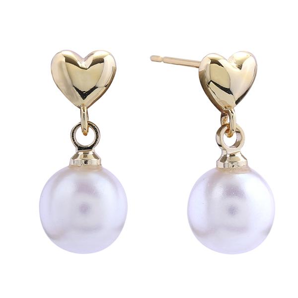 14K GOLD/WHITE GOLD DIPPED PEARLY HEART POST EARRINGS