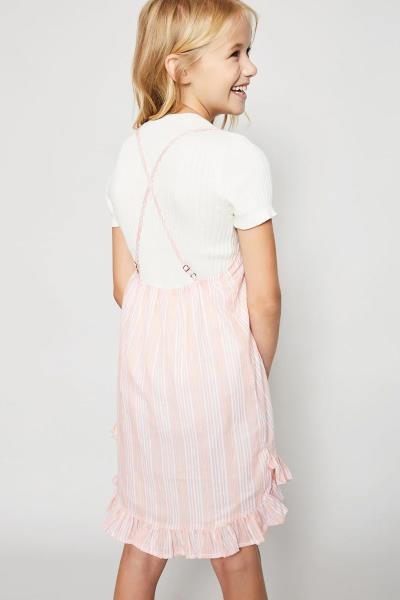 ($17.95 EA X 4 PCS) Girls Sleeveless Stripe Ruffle Hem Midi Dress