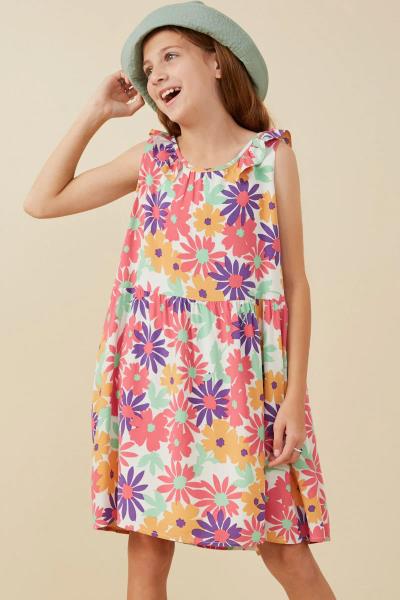 ($29.95 EA X 4 PCS) Girls Vivid Floral Ruffle Collared Dress