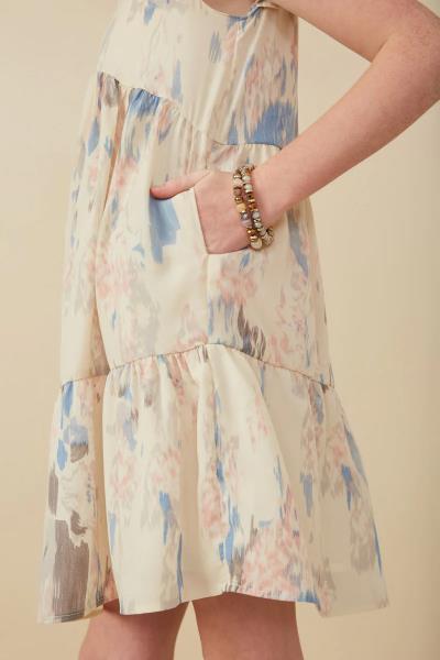 ($28.95 EA X 4 PCS) Girls Watercolor V Neck Tiered Ruffled Dress