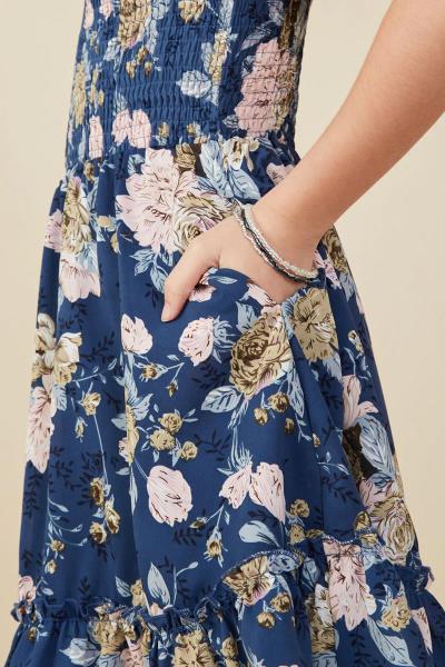 ($29.95 EA X 4 PCS) Girls Romantic Floral Smocked Bodice Tank Dress