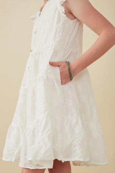 ($28.95 EA X 4 PCS) Girls Textured Floral Button Tiered Dress