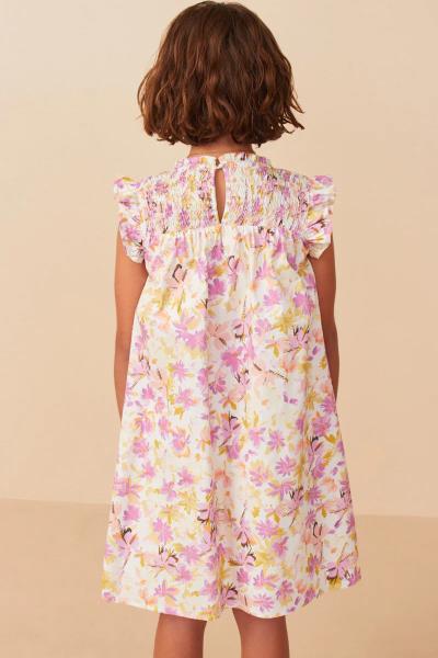 ($31.95 EA X 4 PCS) Girls Vivid Watercolor Smocked Ruffle Sleeve Dress