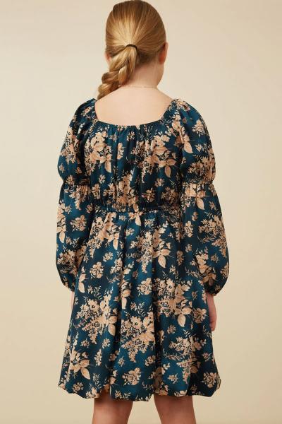 ($31.75 EA X 4 PCS) Girls Floral Peasant Sleeve Square Neck Dress