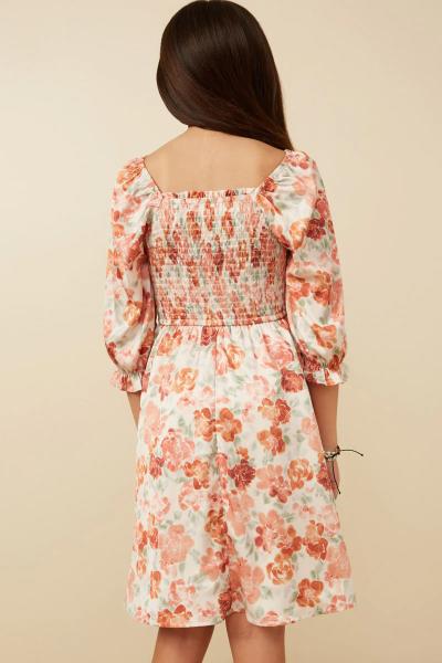 ($32.95 EA X 4 PCS) Girls Floral Print Cinch Cuff Smocked Dress