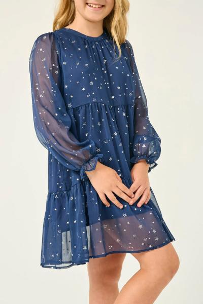 ($22.95 EA X 4 PCS) Girls Sheer Foil Star Print Dress