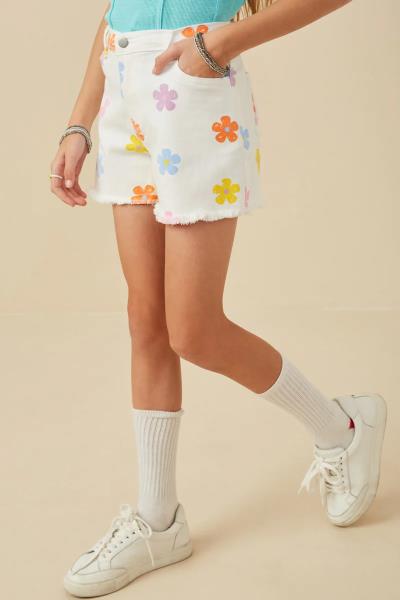 ($27.95 EA X 4 PCS) Girls Colorful Floral Print Denim Shorts