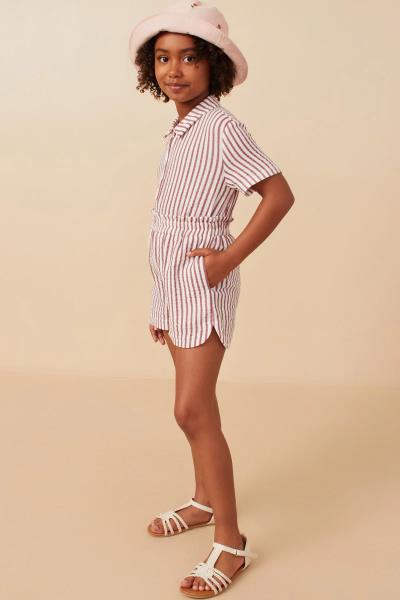 ($21.95 EA X 4 PCS) Girls Gauze Textured Elastic Waist Stripe Shorts