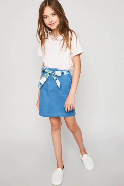 ($18.50 EA X 4 PCS) Girls Belted Contrast Stitch Denim Skirt