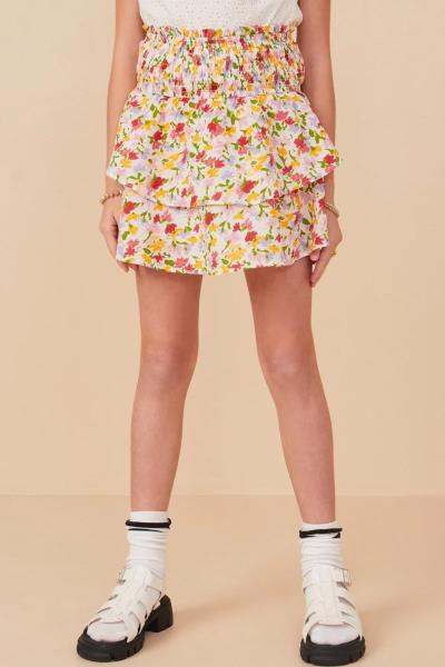 ($24.95 EA X 4 PCS) Girls Floral Textured Smocked Waist Layered Skirt