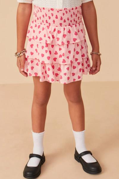 ($24.95 EA X 4 PCS) Girls Heart Print Smocked Tiered Skirt