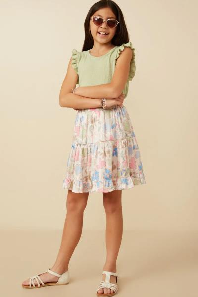 ($22.95 EA X 4 PCS) Girls Floral Tiered Foiled Skirt