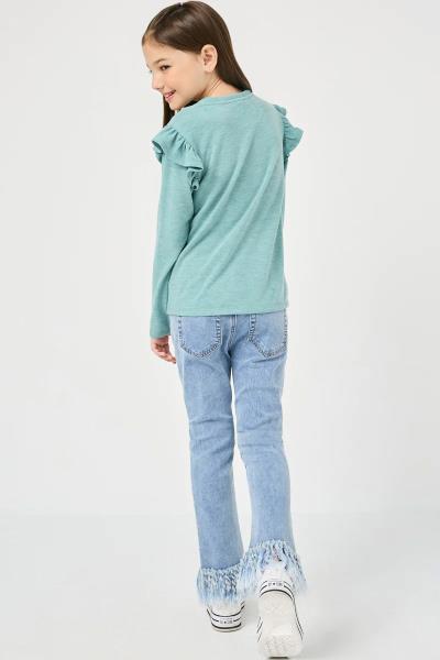($26.95 EA X 4 PCS) Girls Ruffled Long Sleeve Pocketed T Shirt