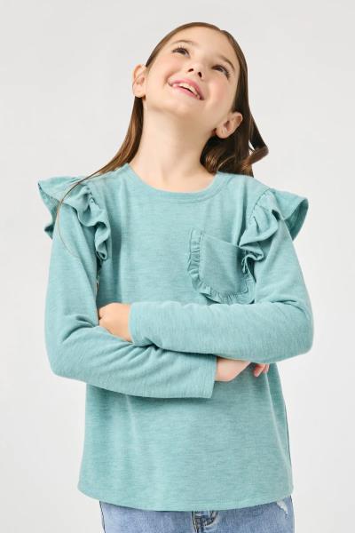 ($26.95 EA X 4 PCS) Girls Ruffled Long Sleeve Pocketed T Shirt