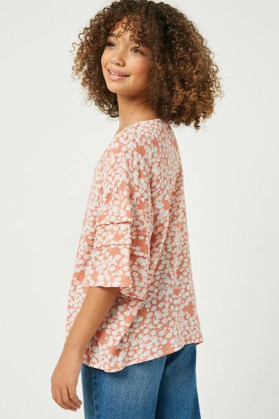 ($22.95 EA X 4 PCS) Girls Tiered Sleeve Floral Top