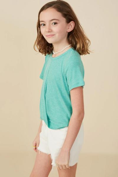 ($18.75 EA X 4 PCS) Girls Marled Knit Twist Detail T Shirt