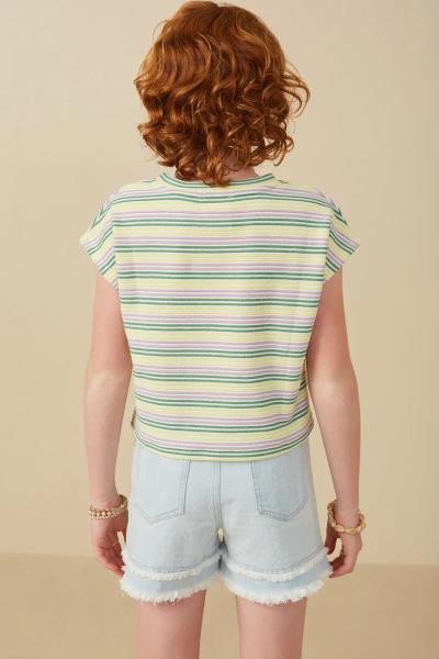 ($18.75 EA X 4 PCS) Girls Engineered Stripe Textured Knit Boxy Tee