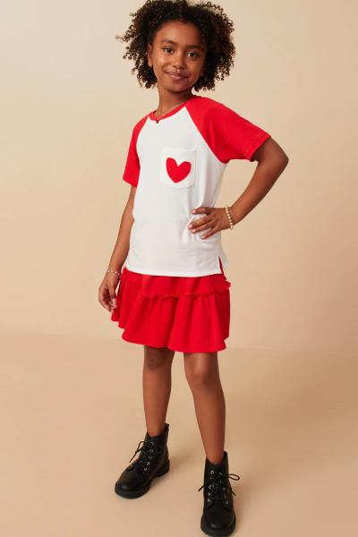 ($20.95 EA X 4 PCS) Girls Heart Patch Pocket Raglan French Terry Knit T Shirt