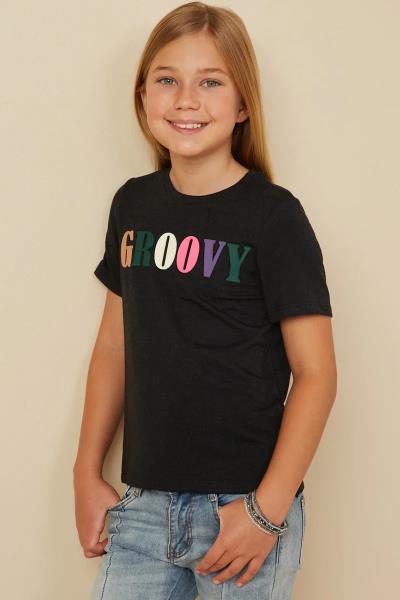($20.95 EA X 4 PCS) Girls French Terry Groovy Verbiage Tee