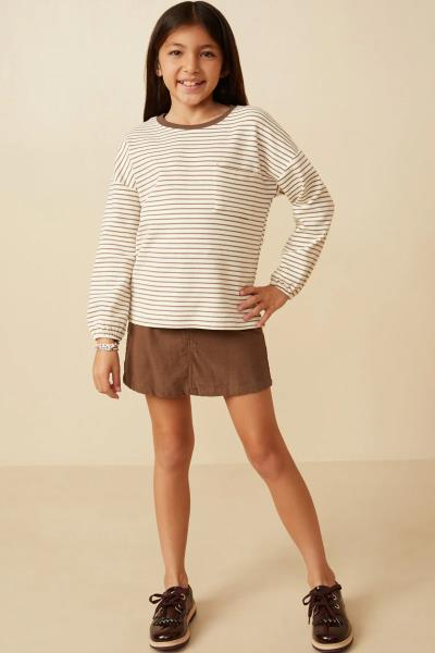 ($21.95 EA X 4 PCS) Girls Soft Stripe Knit Contrast Banded Long Sleeve Tee