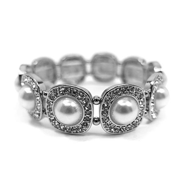 RHINESTONE PEARL BEAD STRTECH BRACELET