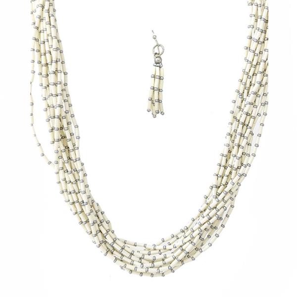 LAYERED BEAD NECKLACE EARRING SET