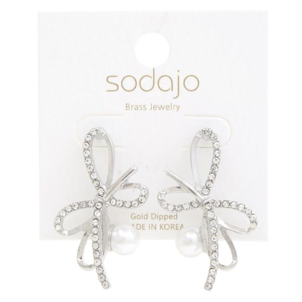 SODAJO DOUBLE BOW PEARL BEAD GOLD DIPPED EARRING