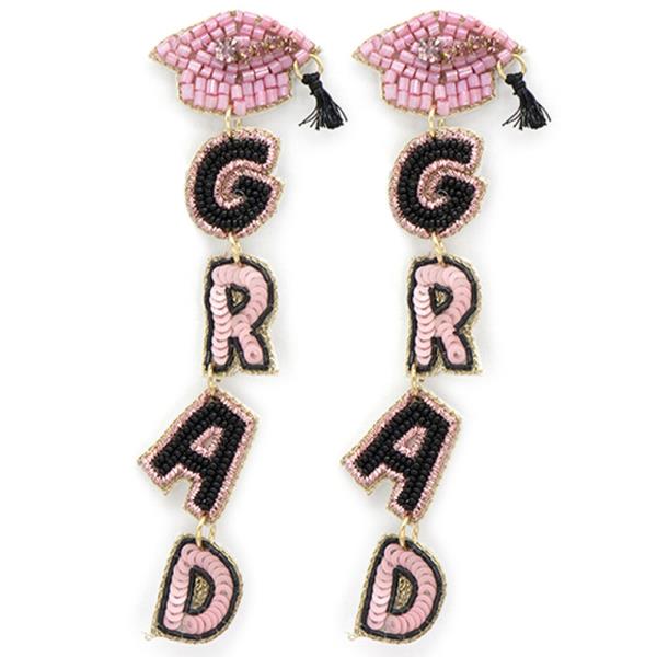 SEED BEAD GRADUATION CAP GRAD DROP EARRING