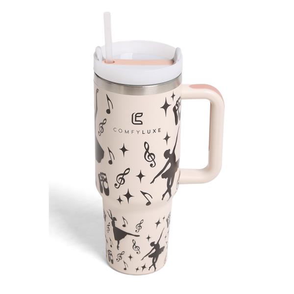 BALLERINA DANCE MUSICAL NOTES 40 OZTUMBLER W/HANDLE DOUBLE WALL STAINLESS STEEL