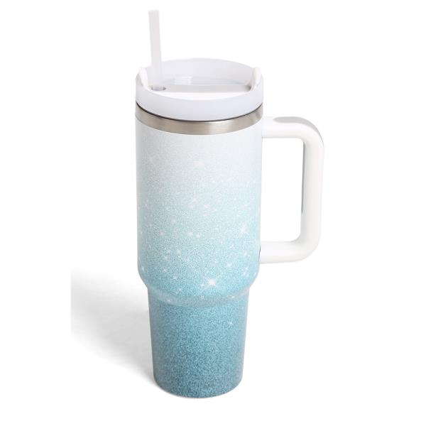 SPARKLE OMBRE 40 oz TUMBLER W/HANDLE DOUBLE WALL STAINLESS STEEL