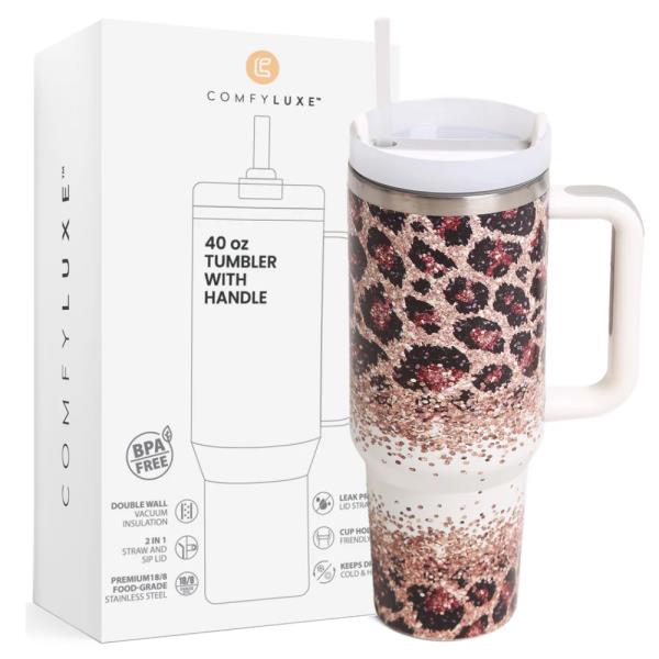 COMFYLUXE GLITTER LEOPARD TUMBLER