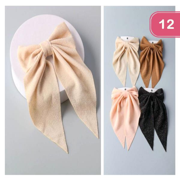 POLYESTER POINTED BOW HAIR PINS (12 UNITS)