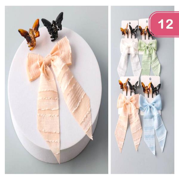 BUTTERFLY STRIPE BOW CLIPS SET (12 UNITS)