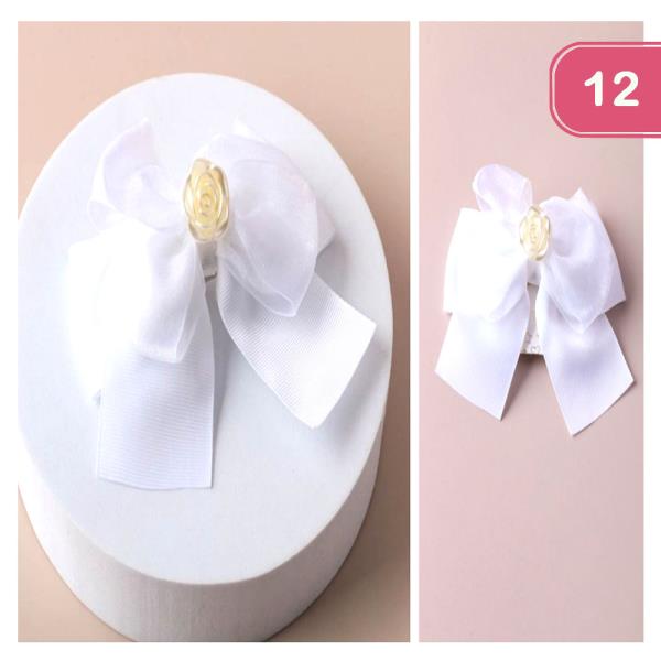 PEARL ROSE DOUBLE BOW HAIR PIN (12 UNITS)