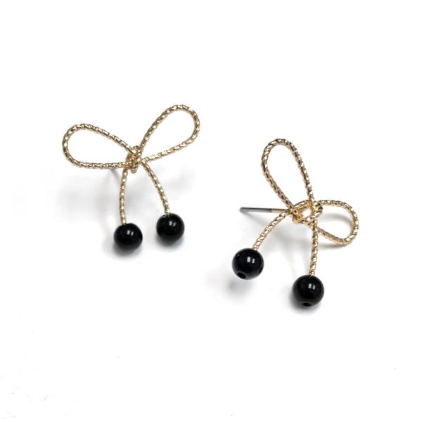 METAL BOW COLOR BEAD EARRING