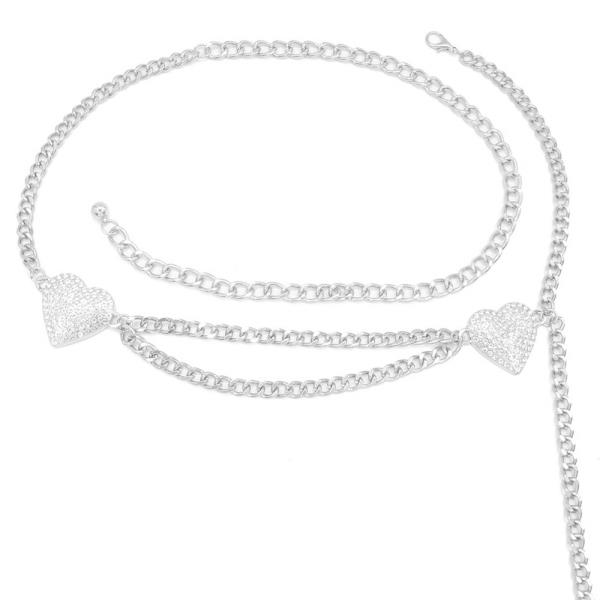 RHINESTONE HEART PAVE DRAPE FRONT CHAIN BELT