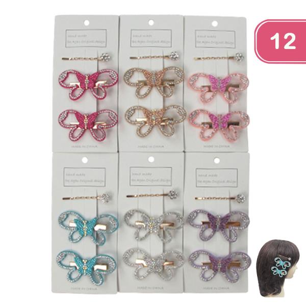 RHINESTONE FLOWER 3PC SET HAIR PINS