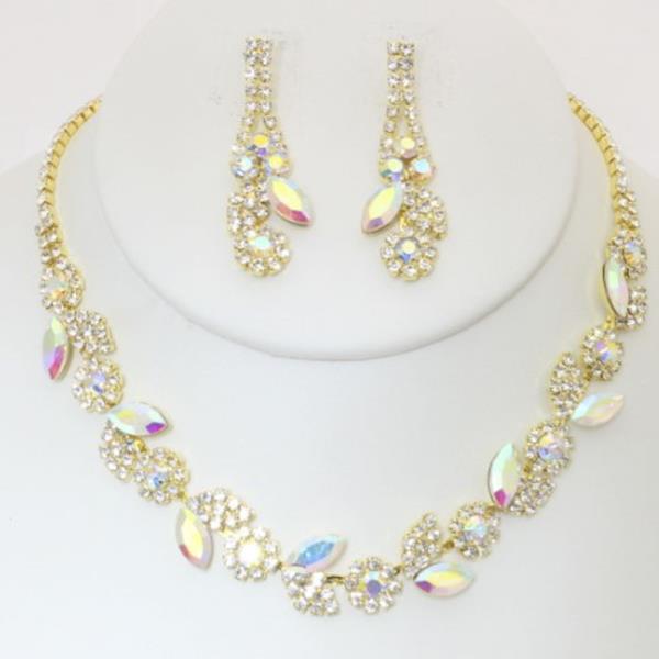 LEAF PATTERN RHINESTONE NECKLACE