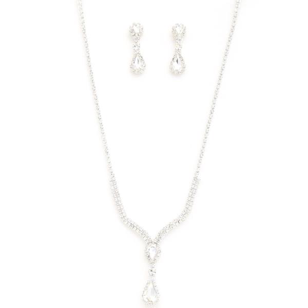 DOUBLE TEARDROP RHINESTONE NECKLACE