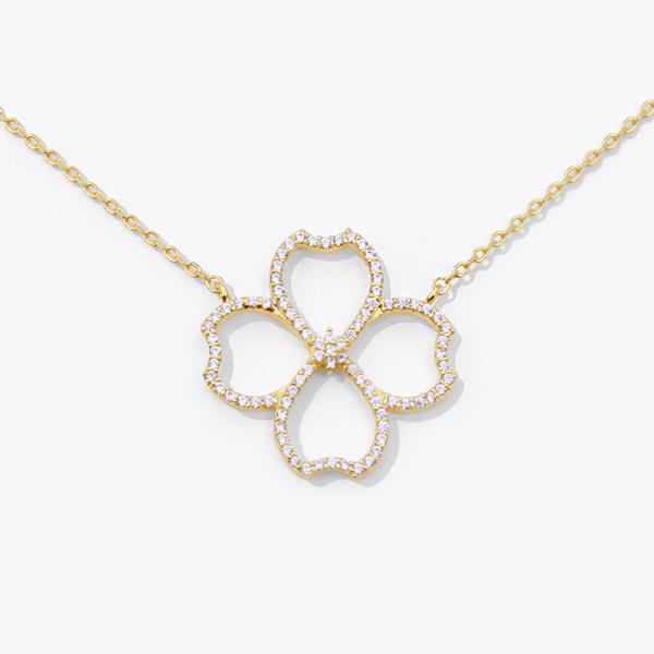 18K GOLD RHODIUM DIPPED FLOWER CZ NECKLACE
