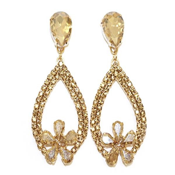 FLOWER TEARDROP RHINESTONE DANGLE EARRING