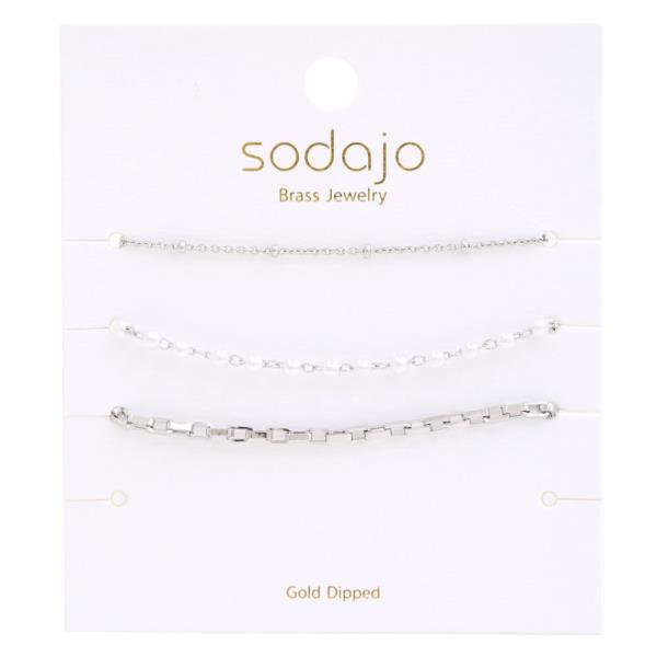 SODAJO DAINTY  PEARL BEAD LINK GOLD DIPPED BRACELET SET