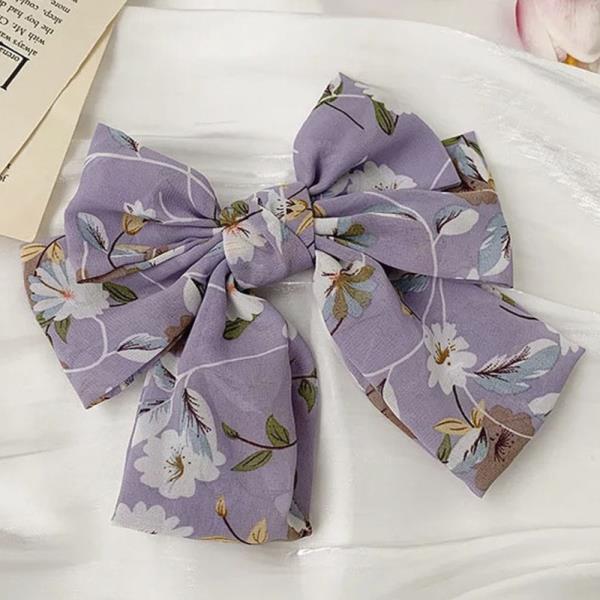 FLOWER PATTERN RIBBON HAIR BOW PIN