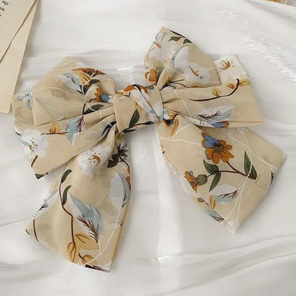 FLOWER PATTERN RIBBON HAIR BOW PIN